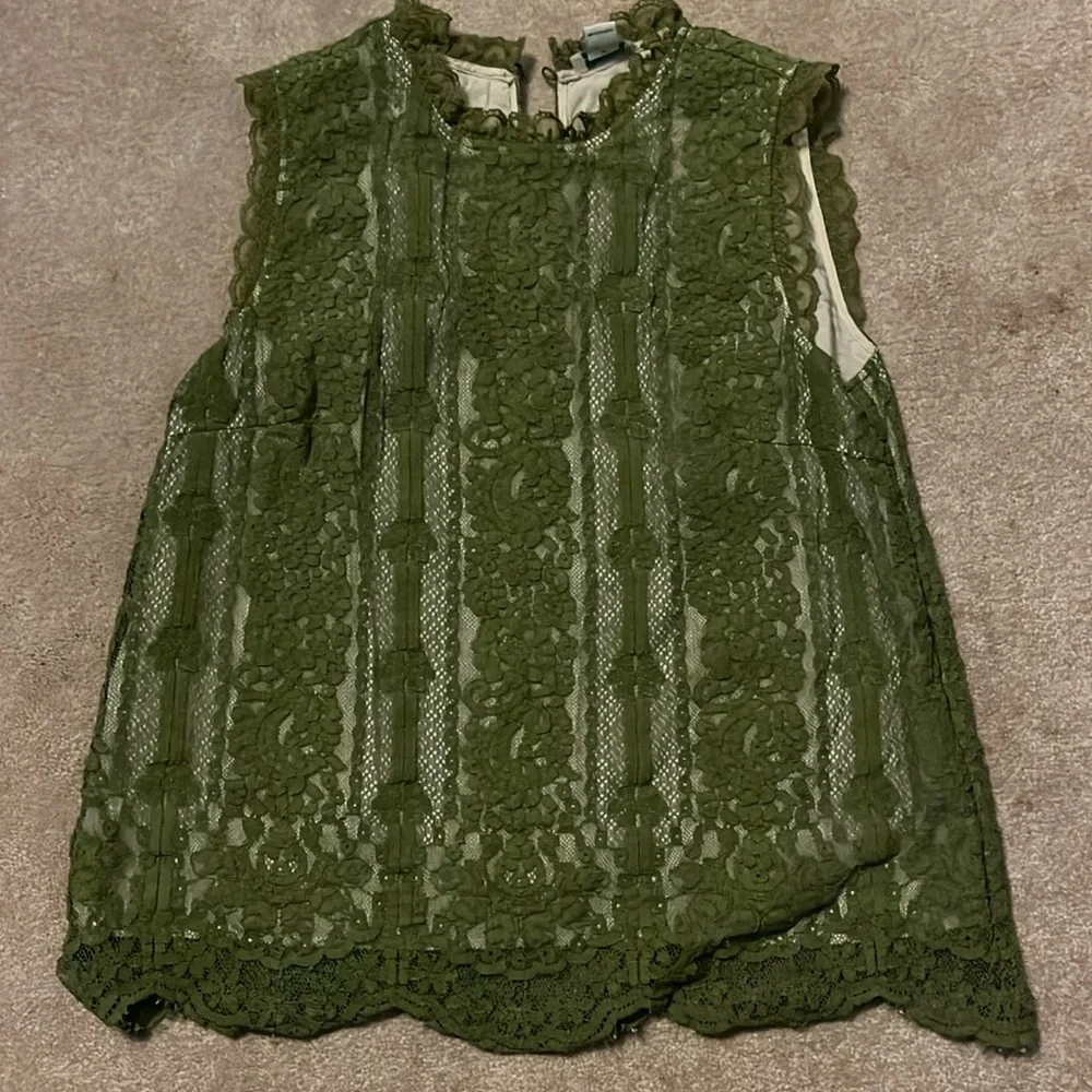 Green Lace Sleeveless Top Sundance Medium - Picture 2 of 11